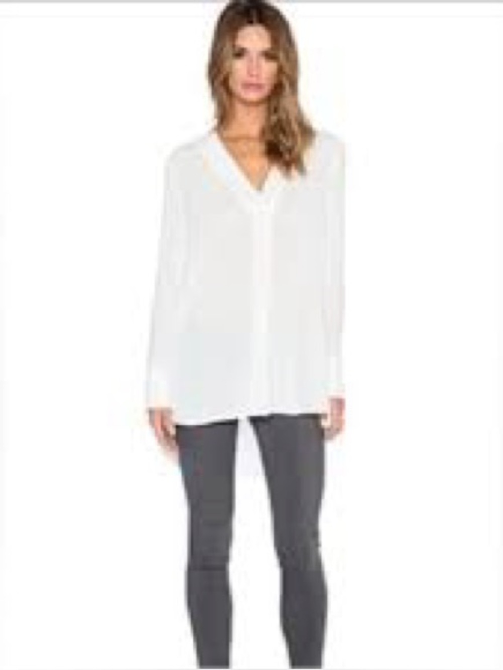 Vince White Silk Blend Tunic Blouse Long Sleeve V-Neck Hi Low Top Size Large